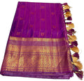 Kangivaram saree with ready-to-wear pico faul with blouse stitching and tassel.