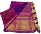 Kangivaram saree with ready-to-wear pico faul with blouse stitching and tassel.