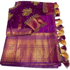 Kangivaram saree with ready-to-wear pico faul with blouse stitching and tassel.