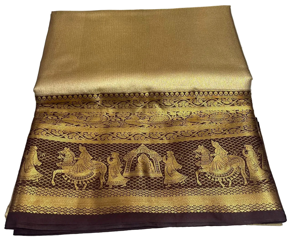 Gold with chocolate brown light weight pattu saree