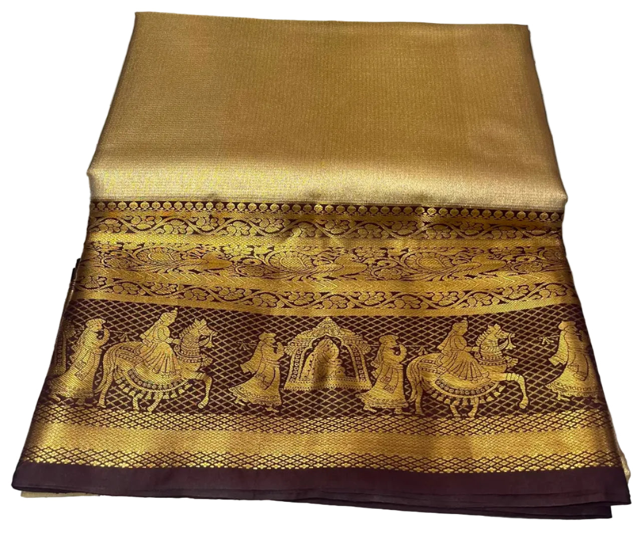 Gold with chocolate brown light weight pattu saree