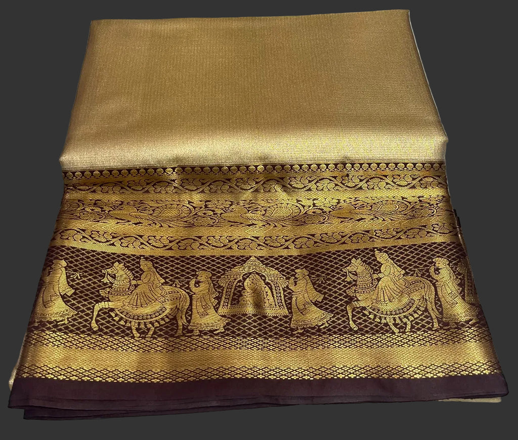 Gold with chocolate brown light weight pattu saree