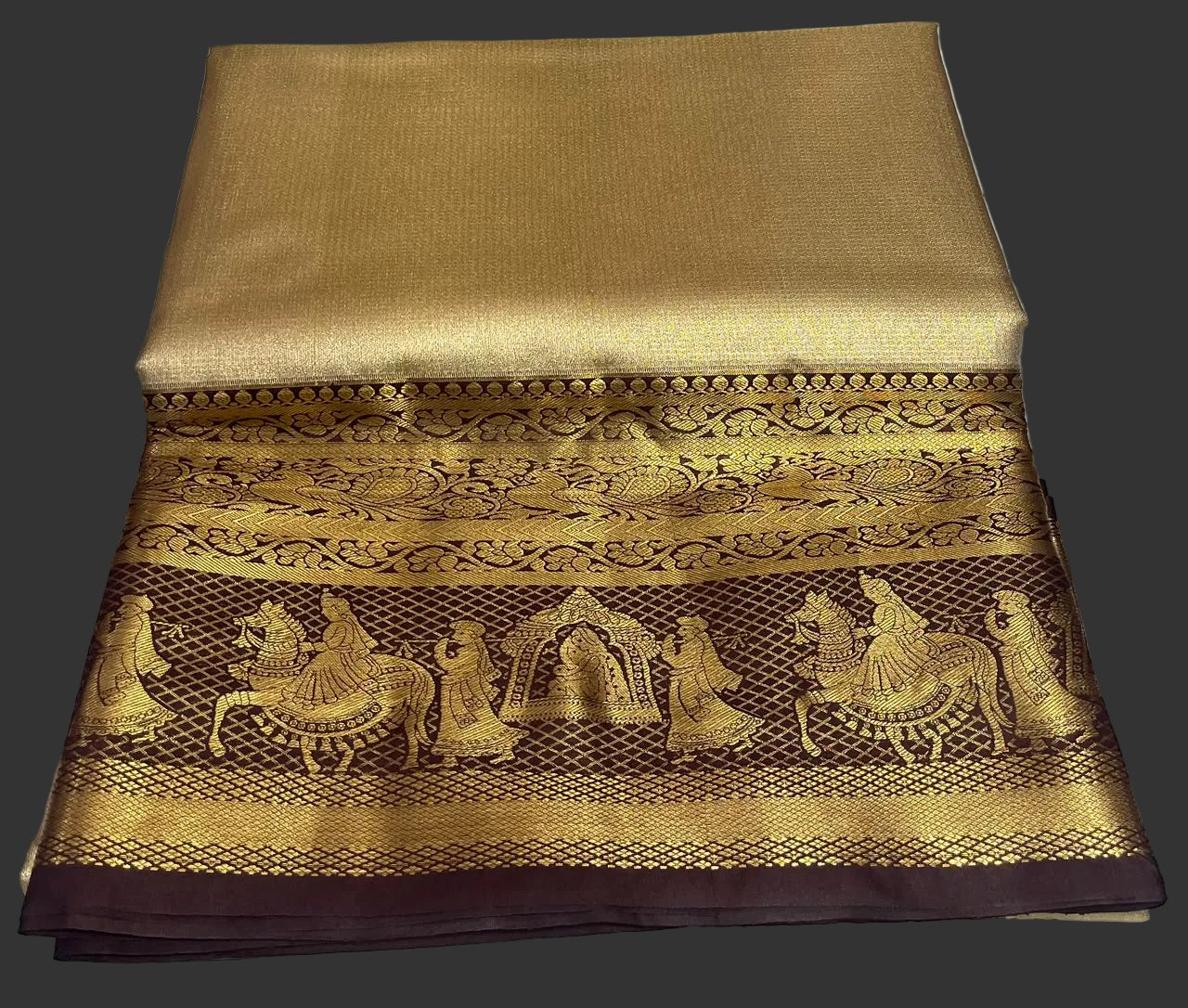 Gold with chocolate brown light weight pattu saree