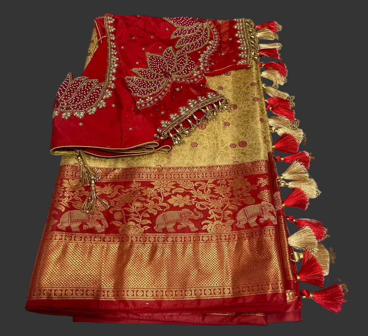 Gold and Red  Kanjivaram Saree with Blouse