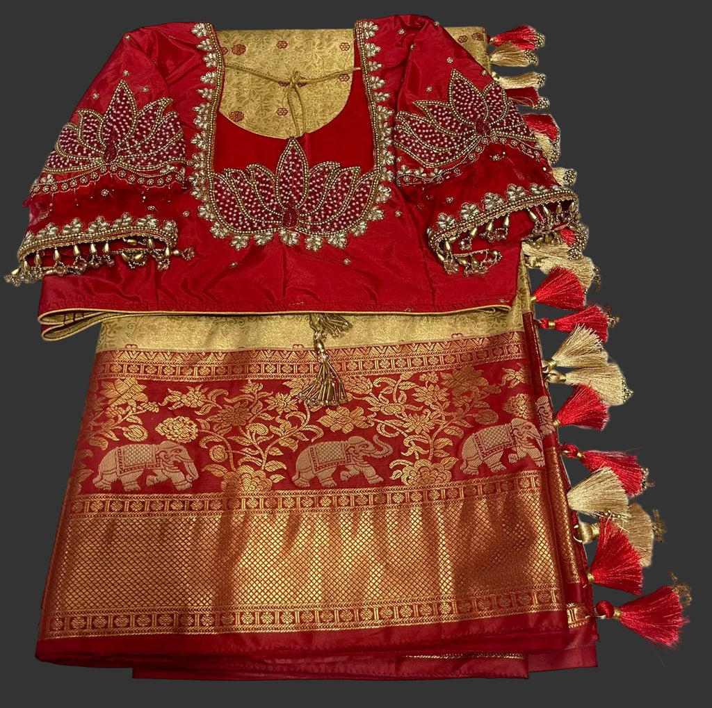 Gold and Red  Kanjivaram Saree with Blouse