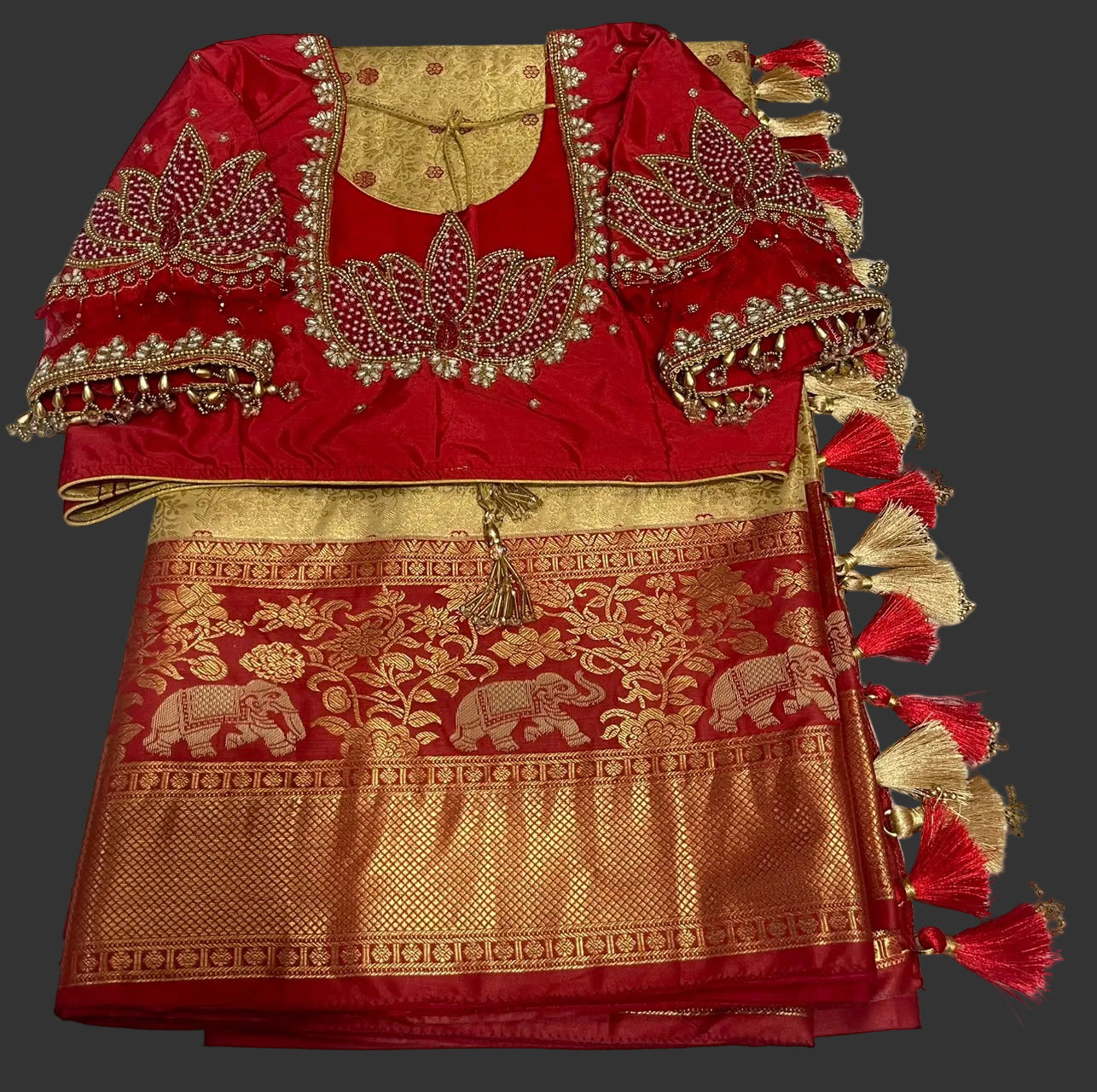 Gold and Red  Kanjivaram Saree with Blouse