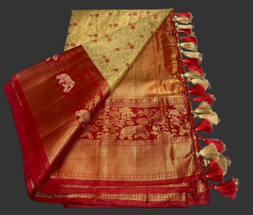 Gold and Red  Kanjivaram Saree with Blouse