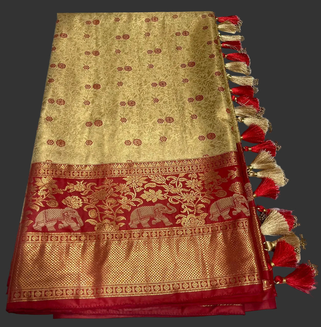 Gold and Red  Kanjivaram Saree with Blouse