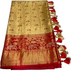 Kangivaram saree with ready to wear pico faul with blouse stitching and tassel