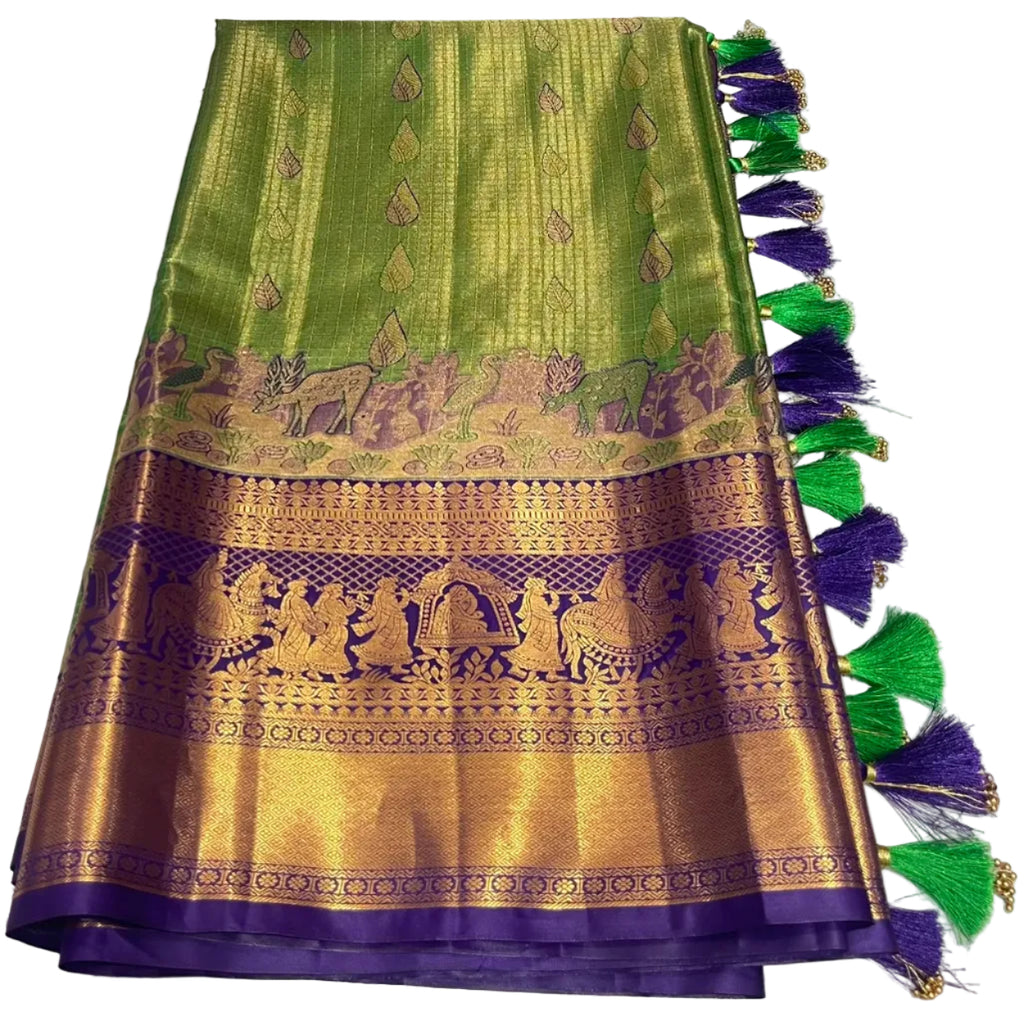 Pick & pick double od saree with pico faul and Stiched blouse and tassel