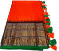 Gadwal Pattu with ready-to-wear pico faul with Stitched blouse and tassel.