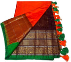 Gadwal Pattu with ready-to-wear pico faul with Stitched blouse and tassel.