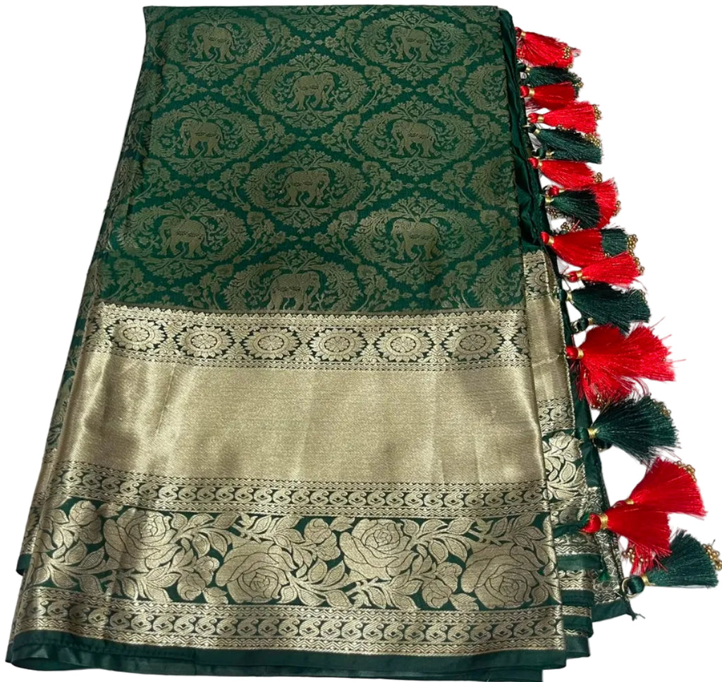 Lightweight pattu saree with ready-to-wear pico faul with Stitched blouse and tassel