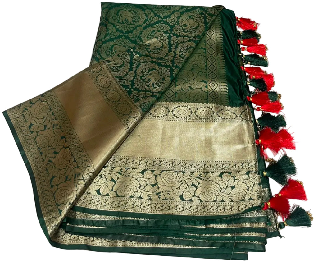 Lightweight pattu saree with ready-to-wear pico faul with Stitched blouse and tassel