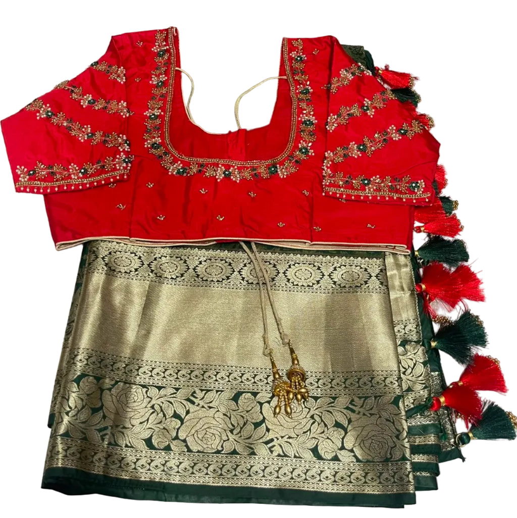 Lightweight pattu saree with ready-to-wear pico faul with Stitched blouse and tassel