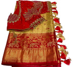 Kangivaram saree with ready to wear pico faul with blouse stitching and tassel